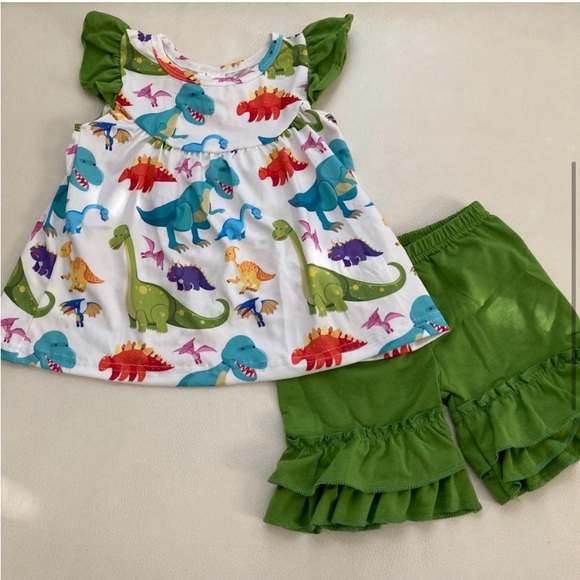 Dinosaur Jungle life cute animal ruffle shorts top set - Picture 4 of 7